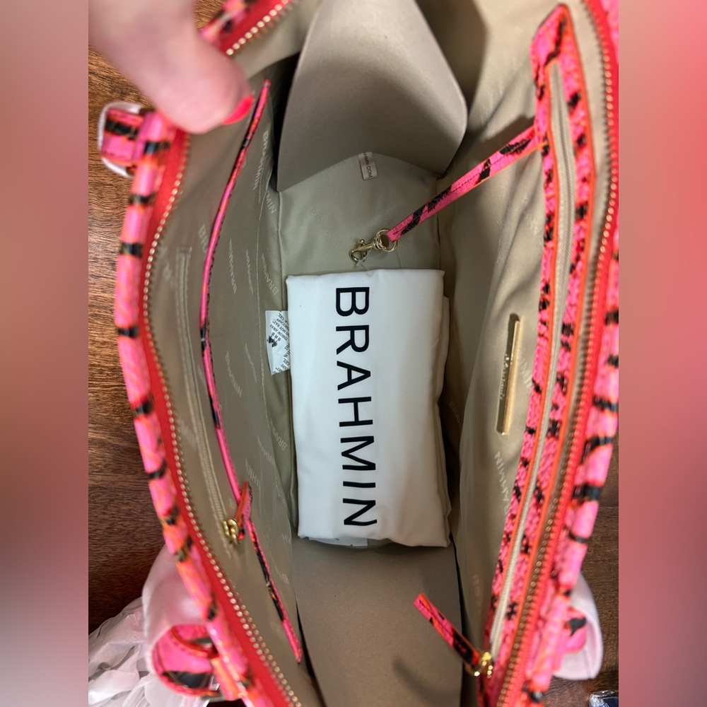 **SOLD**Brahmin NWT Medium Asher - Pink Feline Solid - Vibrant Neon Pink Tote - Picture 9 of 11